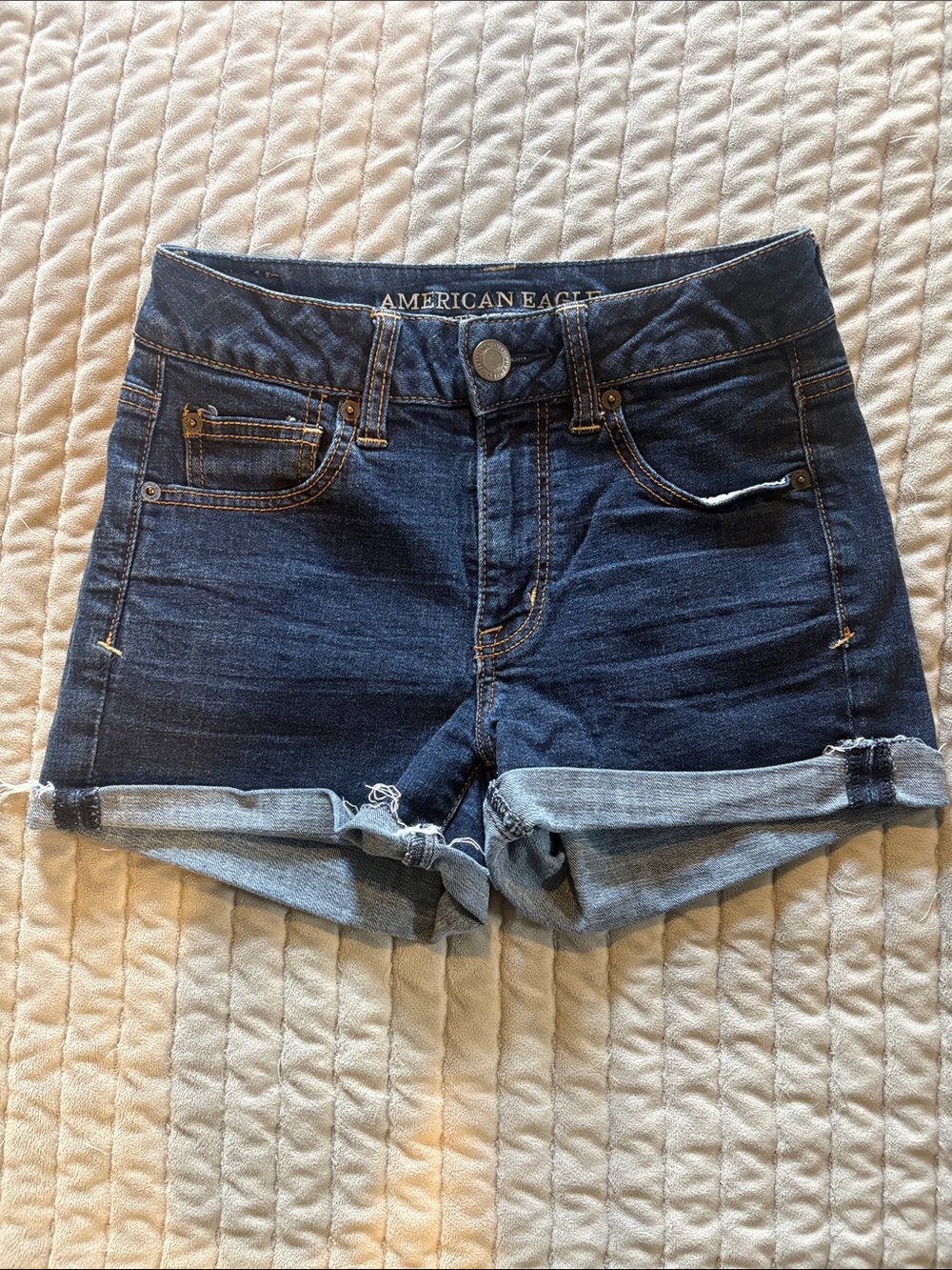 American Eagle Outfitters Dark Indigo Rolled Cuff Denim Shorts